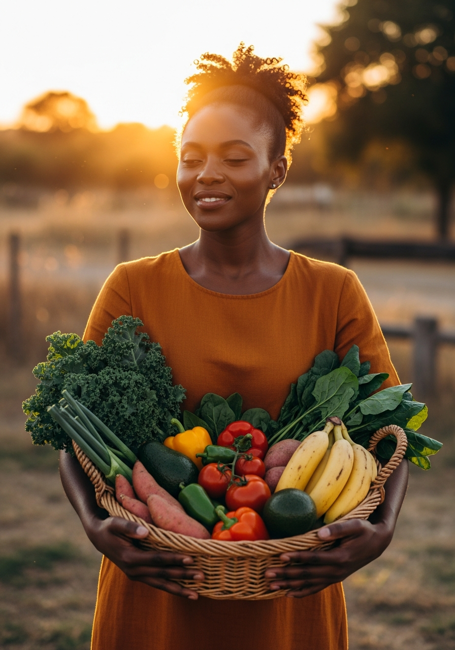 African woman carrying fresh produce